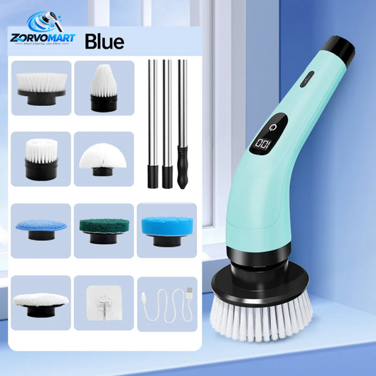 ZORVOMART™ 8-in-1 Electric Spin Scrubber Brush Set | Cordless Rechargeable Cleaning Brush with Extension Handle for Bathroom, Kitchen, Tile, Tub & Car