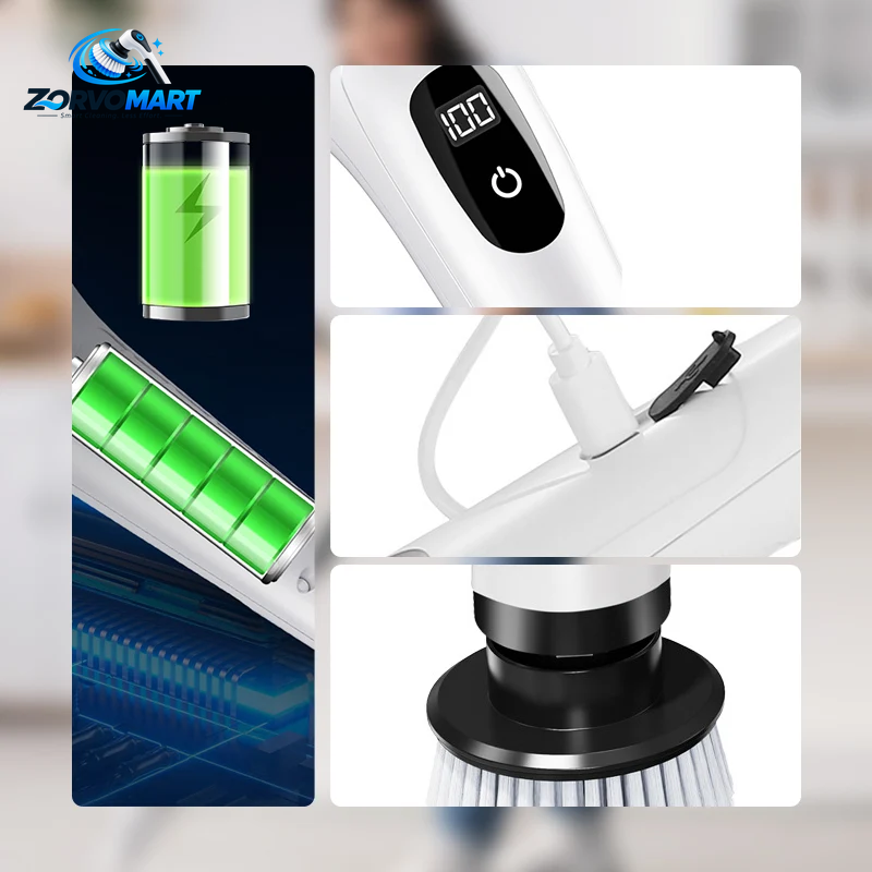 ZORVOMART™ 8-in-1 Electric Spin Scrubber Brush Set | Cordless Rechargeable Cleaning Brush with Extension Handle for Bathroom, Kitchen, Tile, Tub & Car