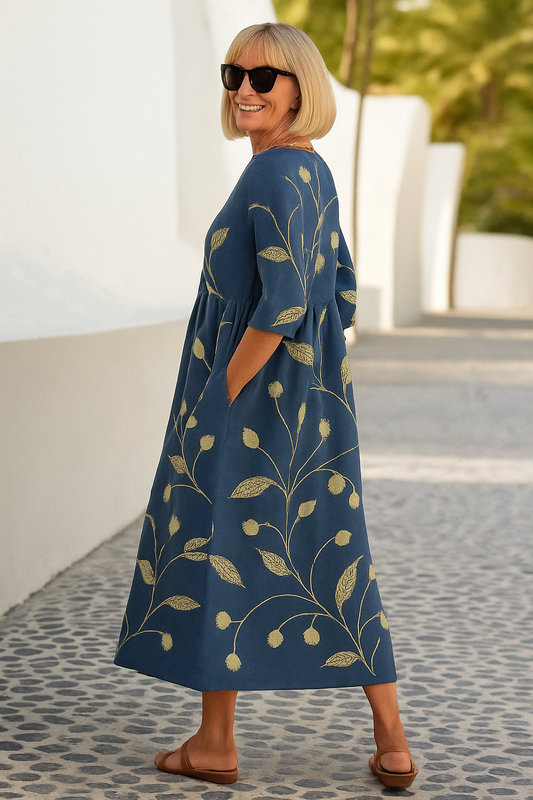 Elegante Midi Jurk Met Buikcamouflerend Design