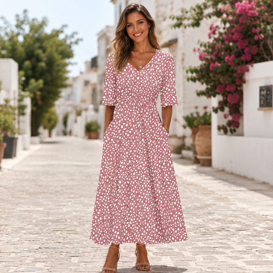 Elegante Midi Jurk Met Buikcamouflerend Design
