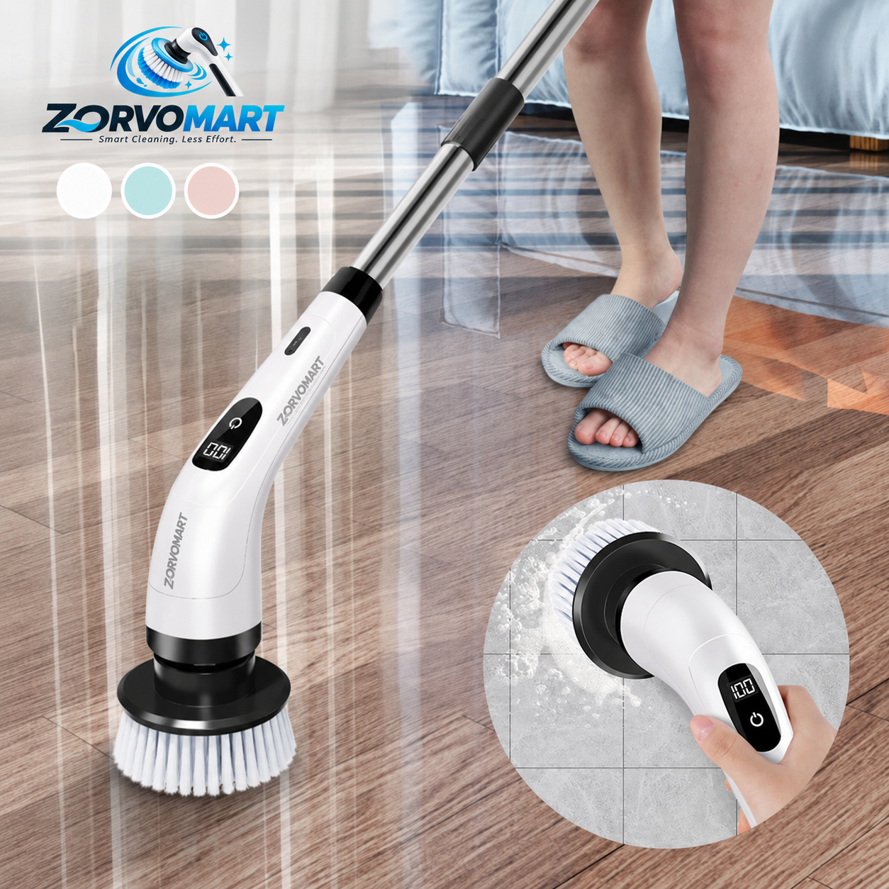 ZORVOMART™ 8-in-1 Electric Spin Scrubber Brush Set | Cordless Rechargeable Cleaning Brush with Extension Handle for Bathroom, Kitchen, Tile, Tub & Car