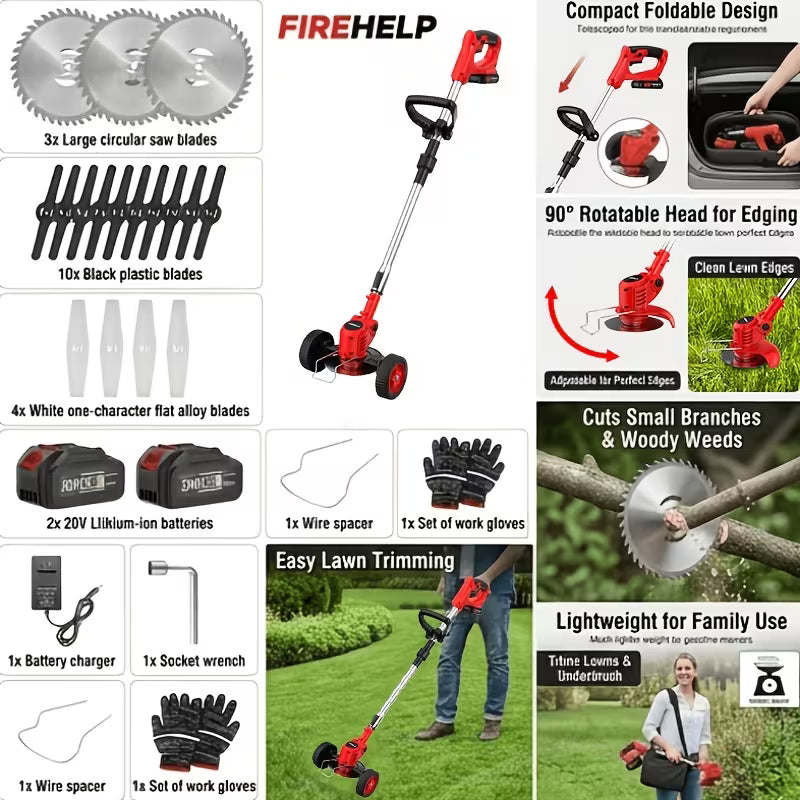 ZORVOMART™ 21V Cordless Electric Weed Wacker | 3-in-1 Lawn Trimmer, Edger & Garden Cutter with 3 Blades