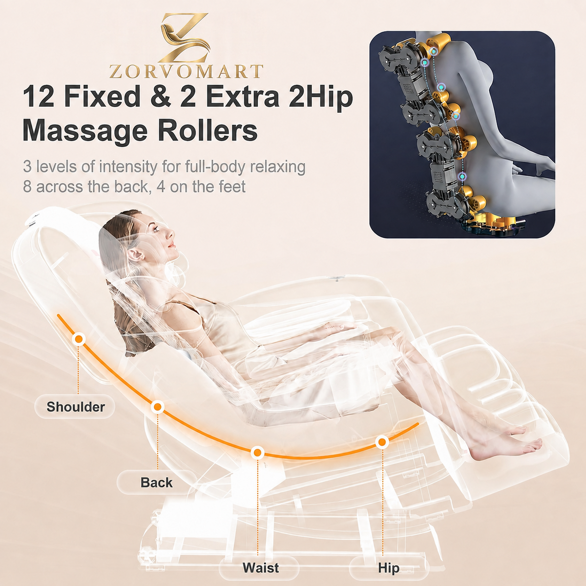 ZORVOMART™ 2026 Full Body Zero Gravity Massage Chair – 14 Shiatsu Rollers, 10 Airbags, Heat, Foot Massage, Bluetooth & Touchscreen