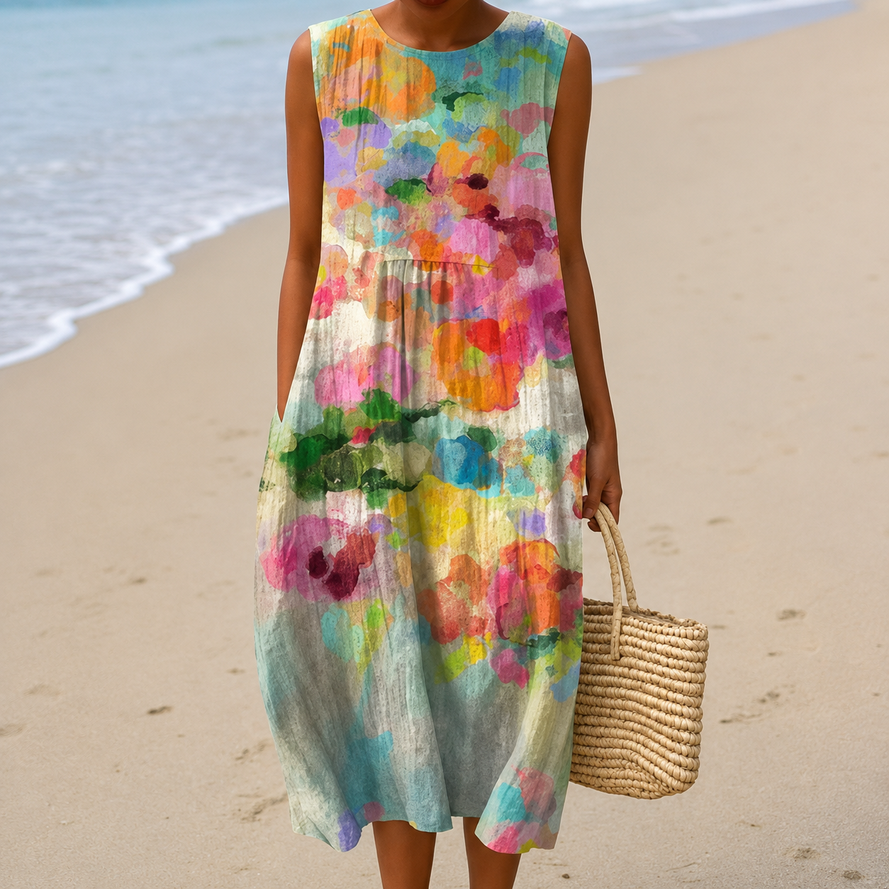 Luchtige  Buikcamouflerende Bloemen Midi Jurk