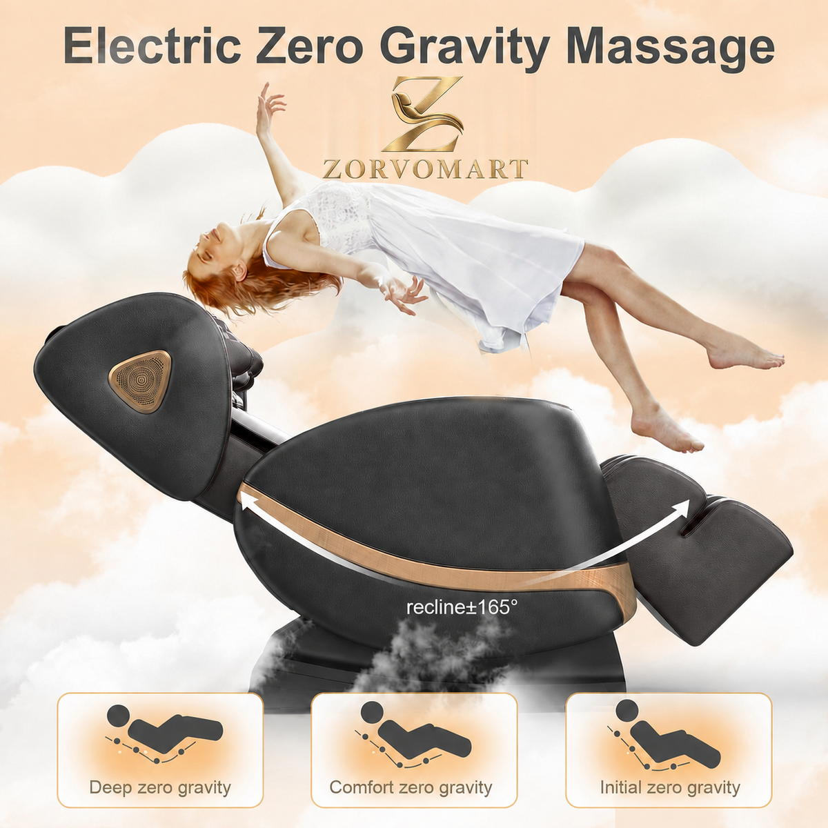 ZORVOMART™ 2026 Full Body Zero Gravity Massage Chair – 14 Shiatsu Rollers, 10 Airbags, Heat, Foot Massage, Bluetooth & Touchscreen