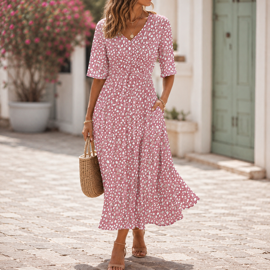 Elegante Midi Jurk Met Buikcamouflerend Design