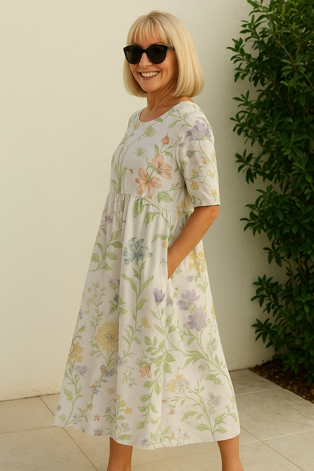 Elegante Midi Jurk Met Buikcamouflerend Design