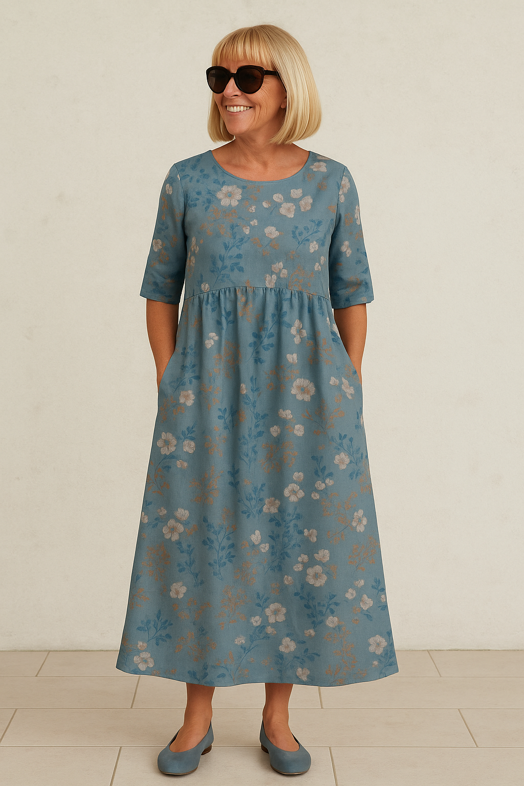 Elegante Midi Jurk Met Buikcamouflerend Design