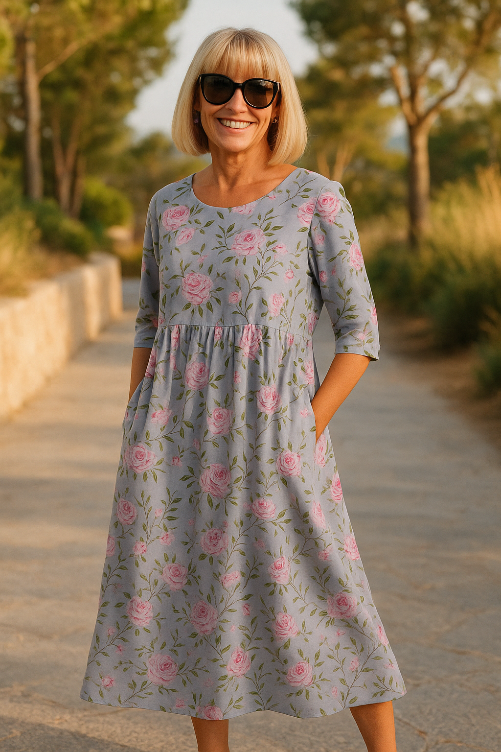 Elegante Midi Jurk Met Buikcamouflerend Design
