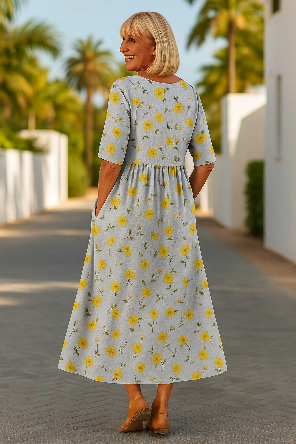 Elegante Midi Jurk Met Buikcamouflerend Design
